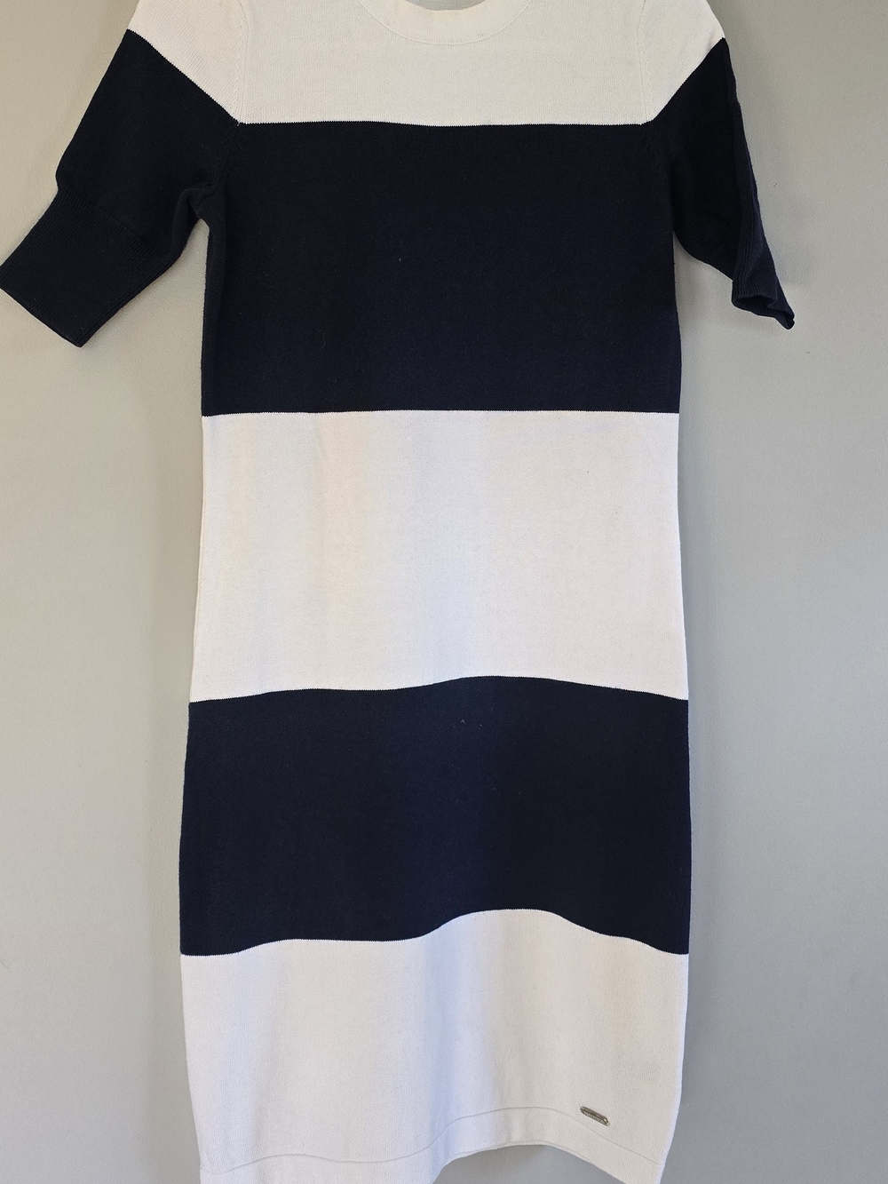 Nautica Navy and White Wide Stripe Knit Mini Dress